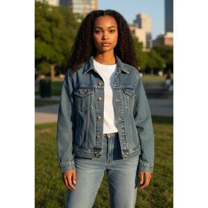 Womens‎ Denim Jacket Medium Wash Button Front Classic Fit Size M